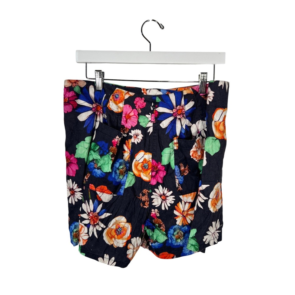 Charlie B Black Floral Colorful Linen Blend Shorts Boho Whimsical Summer 12
